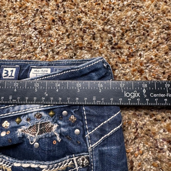 Miss Me Womens Mid Rise Bootcut Jeans MP8518B Dark Wash Embellished Size 31x34 - Picture 9 of 10